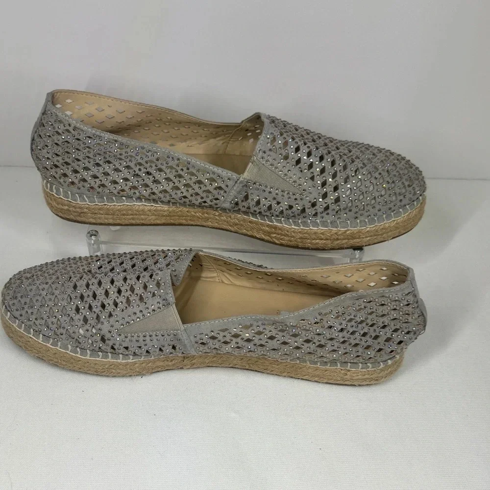Steve Madden Gray Crystal Espadrille Flats